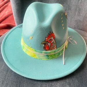 Hand Painted Blue Fedora Hat